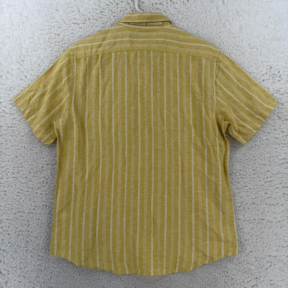 Banana Republic Mens Medium Yellow Striped Short Sleeve Linen Blend Shirt NWT